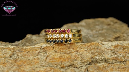Dreifacher 750 Gold Ring mit Saphir, Rubin und Zirkonia, Gr. 60 - Bild 5 von 6