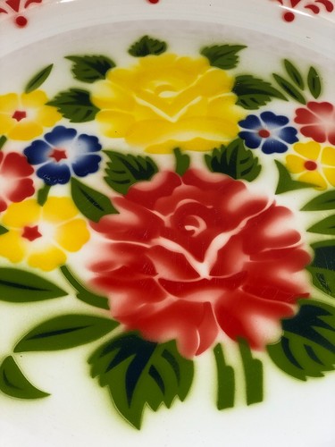Antique Vintage Chinese 60's Era Enamelware large plate with flowers design 20" - Picture 2 of 14