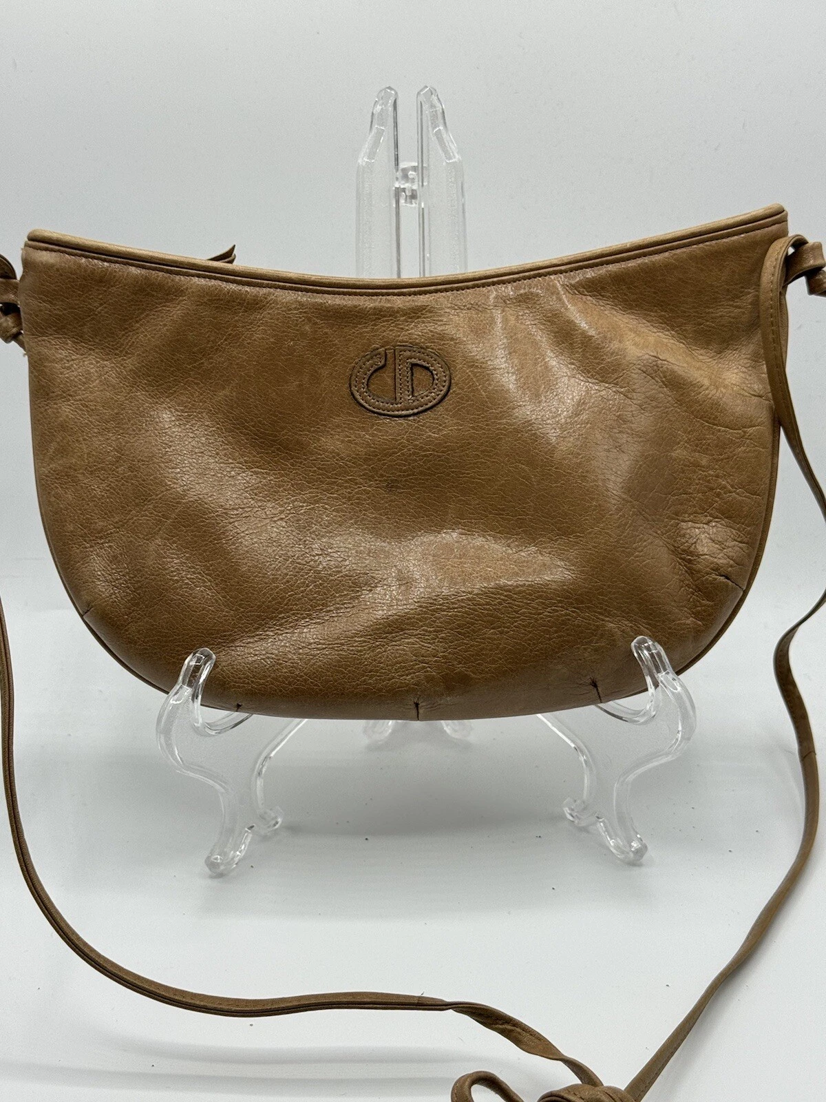 Sac à main Christian Dior's CD logo demi lune marron marron marron bandoulière cuir vintage