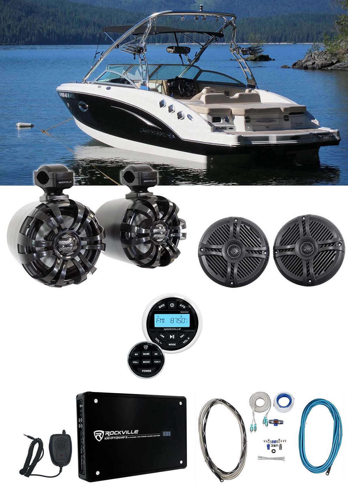 Морской вейкборд Rockville 65 Поворотный черныйКоаксиальные динамики Ресивер Усилитель Провода 75790₽