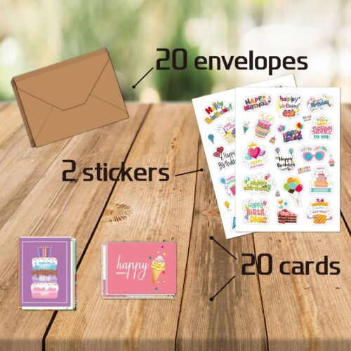 20PCS/SET BIRTHDAY CARD Small Bulk Mixed Party Birthday Card With Envelope AUS - Picture 4 of 12