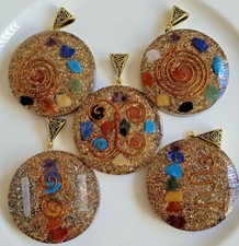 Orgone Chakra Healing 1.5" Round Pendant 7 Chakra Stones Necklace Pendant