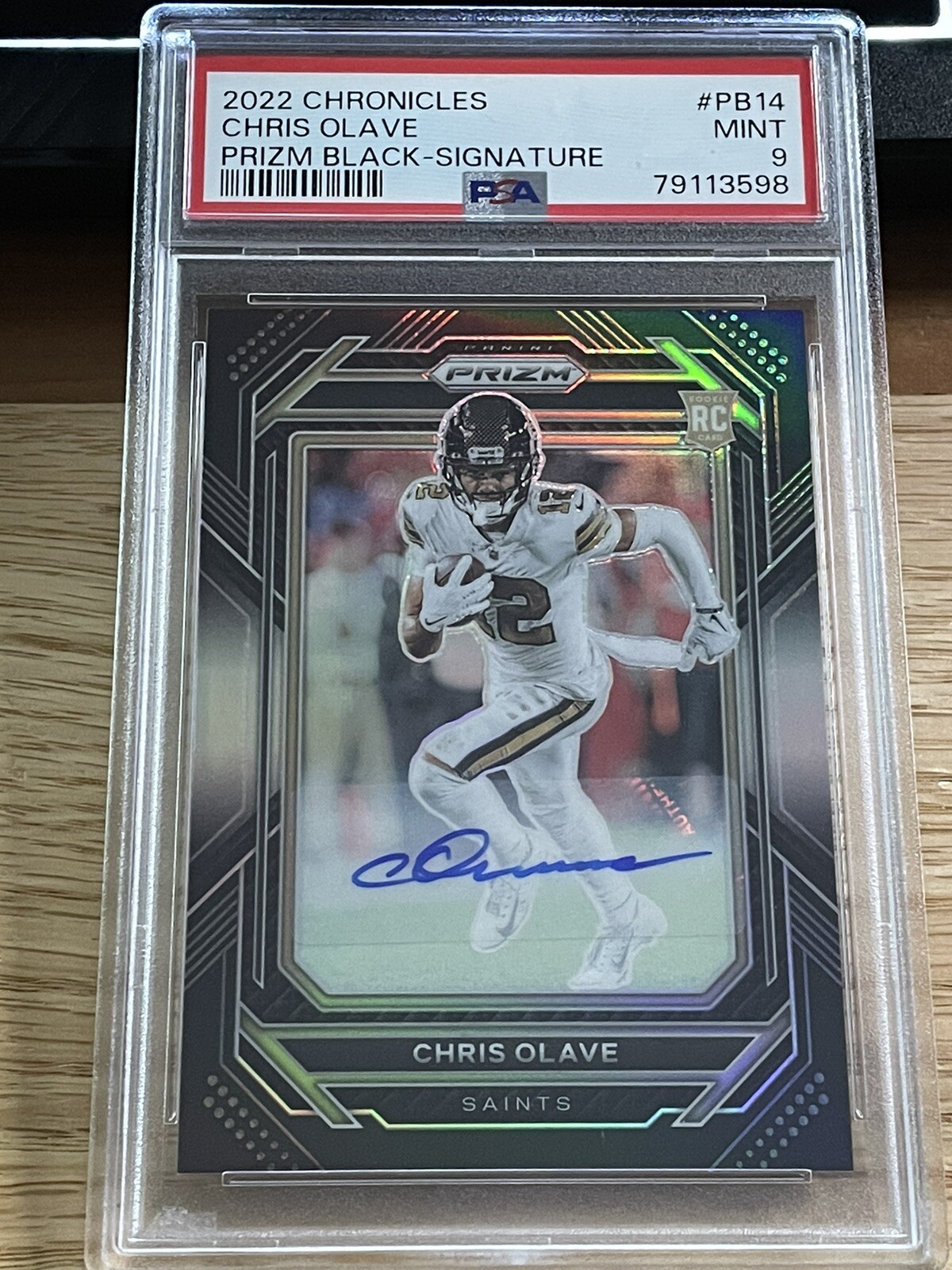 2022 Chronicles Prizm Black PSA 9 Chris Olave Silver Prizm Rookie Auto #PB-14
