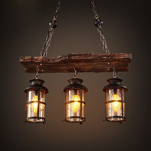 Rustic Country Chandelier Industrial Wood 3 Light Island Pendant