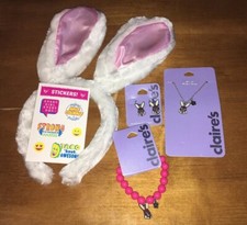 Claire  s Easter Bunny Necklace Bracelet Earrings Headband Justice Stickers Lot