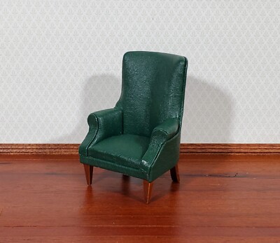 Dollhouse Arm Chair Green Faux Leather 1:12 Scale Miniature Furniture Living Rm