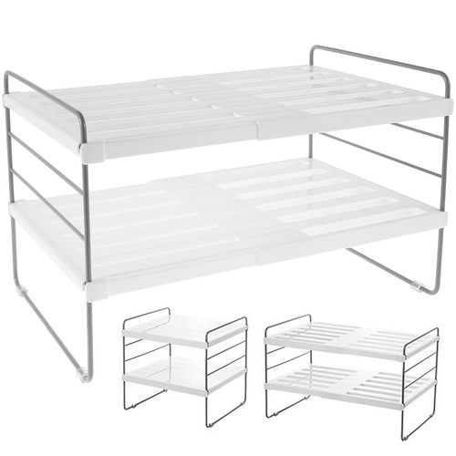 Kitchen Cupboard Organizer Expandable 2 Tier Kitchen Shelves with Non-Slip FlESC - Picture 8 of 12