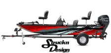 Retro Red Distressed Grey Curved Vinyl Graphic Decal Kit Fish Boat Wrap USA