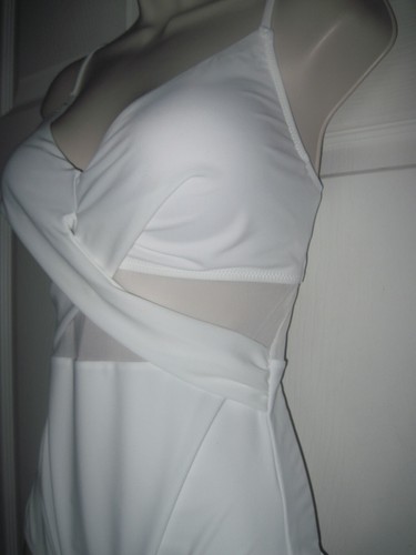 Traje de baño blanco de una pieza con cuello en V para mujer traje de baño de malla envuelto control de barriga - Imagen 5 de 14