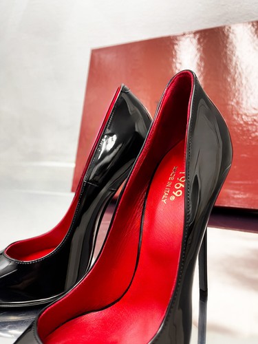 1969 Hecho en Italia B13 Stiletto Tacones Altos Estilo Pigalle Zapatos de salón de cuero Negro 43 - Imagen 7 de 16
