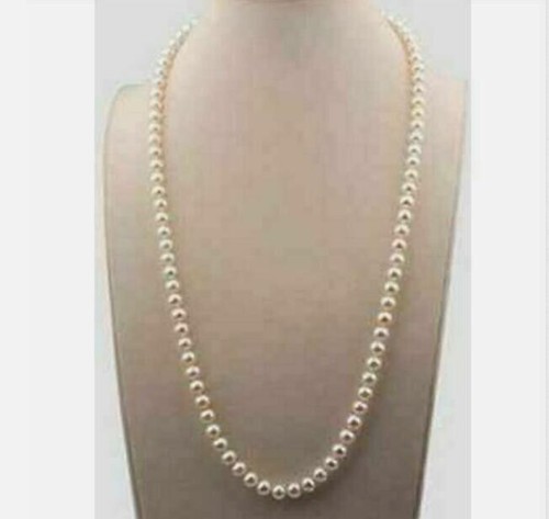 GENUINE NATURAL AAA 5-6MM WHITE akoya PEARL NECKLACE 14K GOLD CLASP 22" - Picture 3 of 3