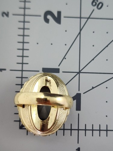 Anello Vintage WHITING & DAVIS Vetro Grigio Smokey Cabochon Tono Oro 5 Regolabile - Foto 7 di 7