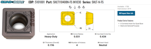Insertos de taladro de carburo Ingersoll QTY10 SHLT110408N-FS IN1030 (LOC2910B) - Imagen 3 de 3