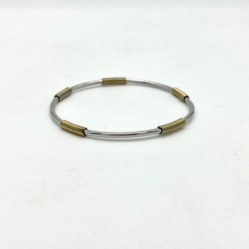 Bangle Bracelet Two Tone Silver Gold Fashion Jewelry Stacking - Picture 3 of 7