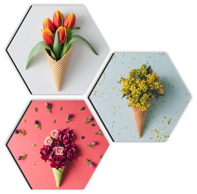3 Stück Strukturierte Multi-Effekt Malerei, Floral Blume & Blatt in Kegel, 17 x 17, Geschenk