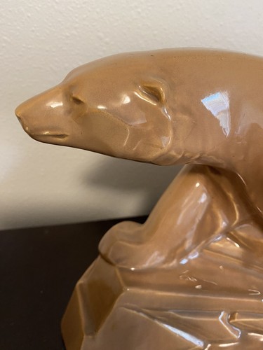 Seltene Vintage DAX Französische Art Deco Keramik Skulptur Eisbär auf Eisberg - Bild 6 von 14