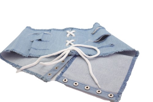 Women Wide Tie Corset Dark Light Blue Color Denim Jeans Fabric Fashion Belt S M - Picture 31 of 58
