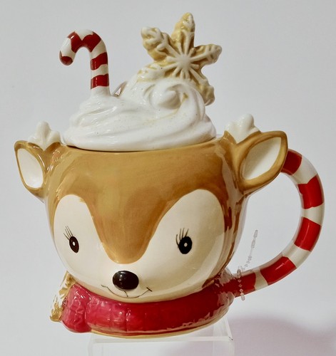 Sleigh Bell Bistro Reindeer Christmas 15 oz. Mug w/ Lid