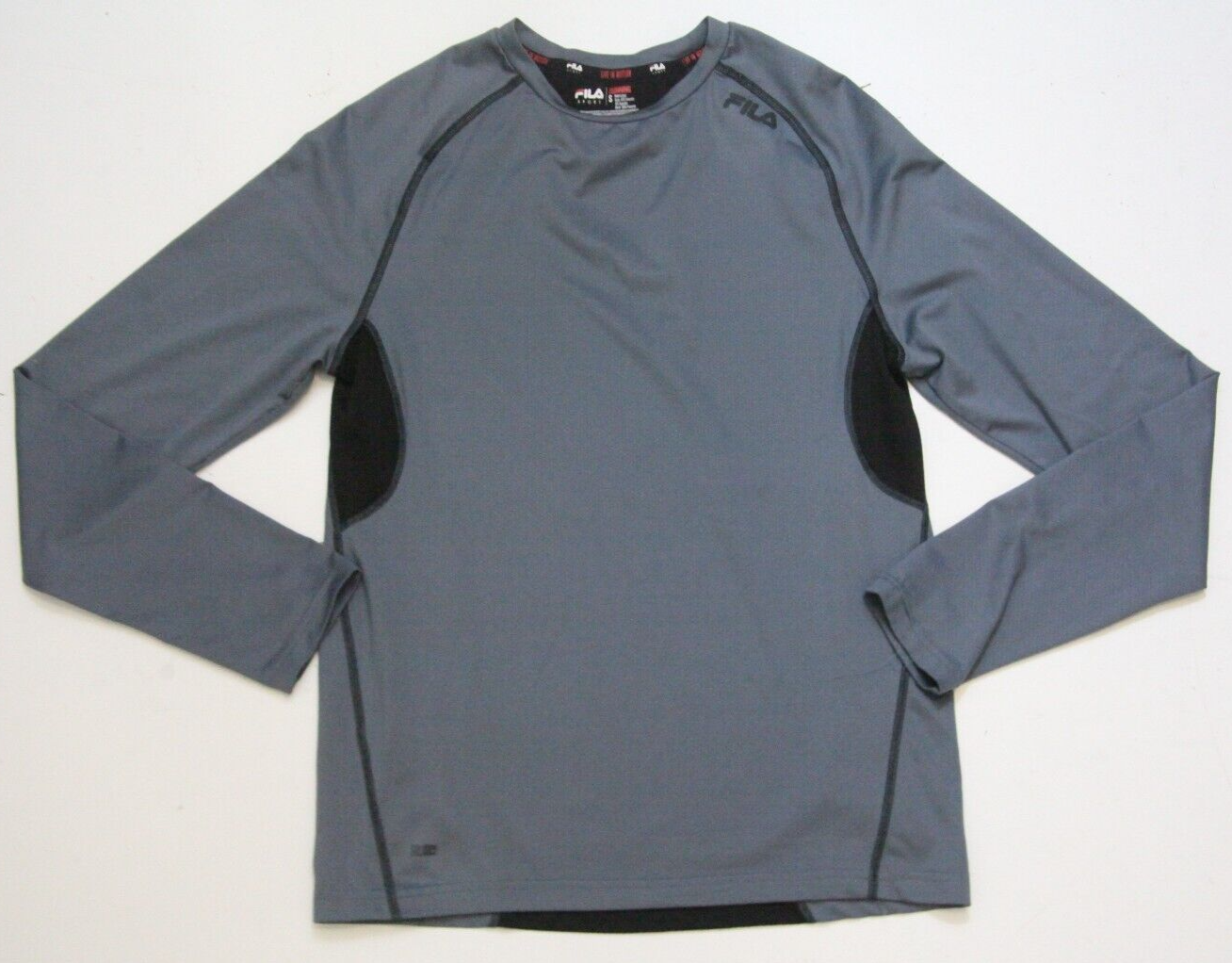 T shirt maglietta uomo manica lunga Small Fila grigia nera poliestere spandex 1286