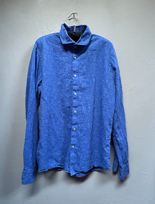 Scotch & Soda Ams Couture Men Long Sleeve Button Up Shirt XL Blue Cutaway Collar