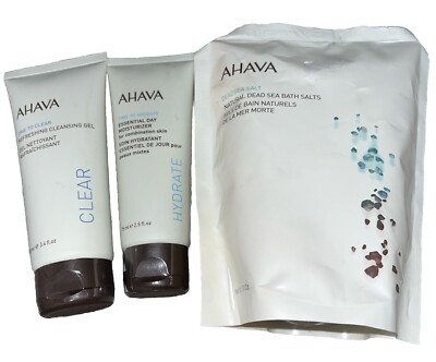 Ahava Essential Day Moisturizer & Refreshing Cleansing Gel & Bath Salt Hydrate