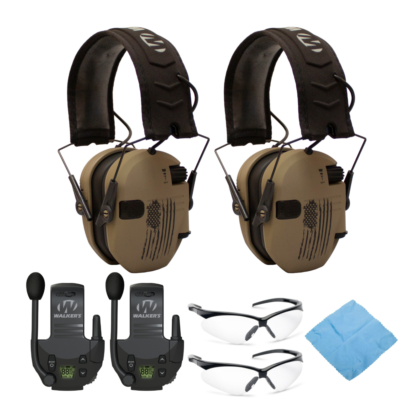 Защитные перчатки Walkers Razor Muffs (Флаг США), 2 шт., с портативной рацией и набором очков