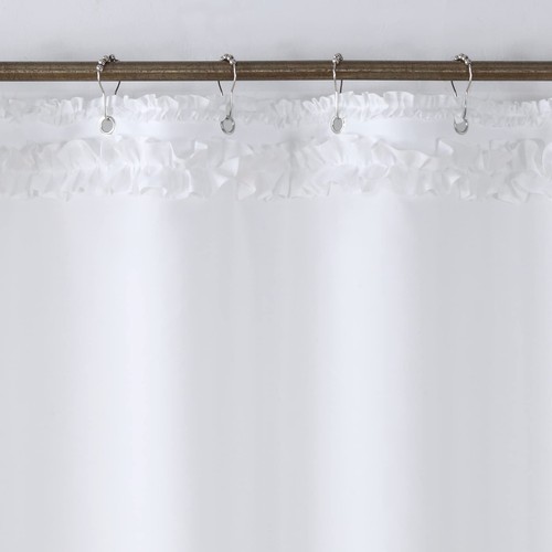 Ruffled White Modern Polyester Fabric Shower CurtainWaterproof Decoratived Fa... - Picture 4 of 6