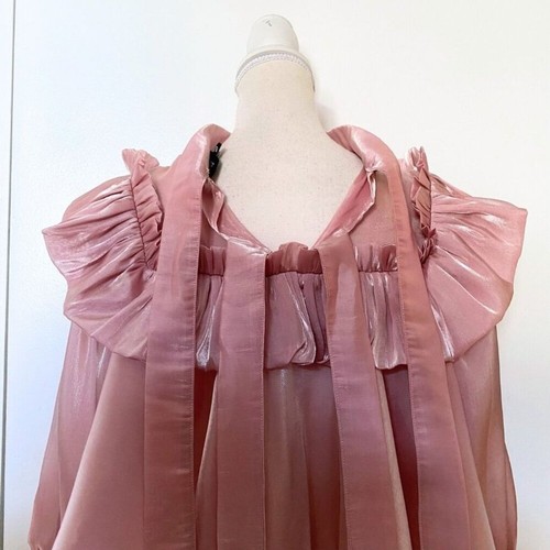 SISTER JANE OLD PINK RUFFLE RHINESTONE ORGANZA LOOSE FIT BLOUSE - XS - Picture 7 of 13