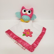 Dan Dee 14x15 Owl Flower Pink White Blue Baby Lovey Security Blanket