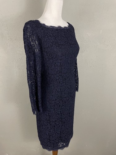 Adrianna Papell E! Live From the Red Carpet Lace Dress Size 4 Navy Blue Sheath - 第 4/13 張圖片