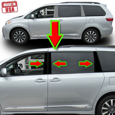 Black Pillar Trim for Toyota Sienna 11-20 6pc Set Door Cover Piano Post