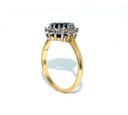 Anello Da Donna In Oro Giallo 18 Carati Con Zaffiro E Diamanti, Taglia UK M1/2 - Foto 3 di 8