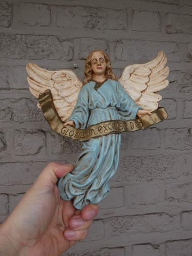 Vintage Chalk nativity wall angel latin text statue figurine religious - Picture 6 of 6