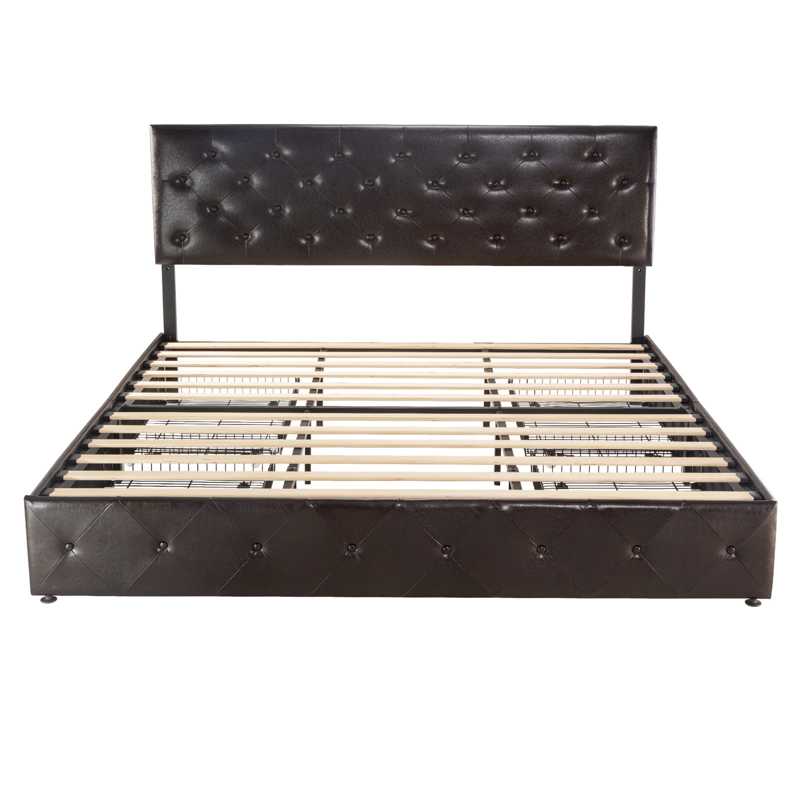 King Size Storage Bed Frame with 4 Drawers & Adjustable Headboard, Black Brown