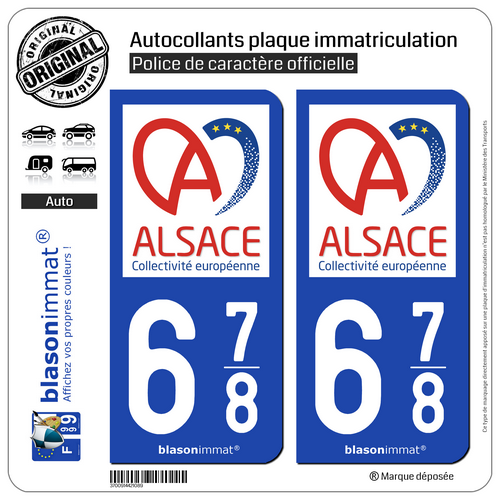 2 Autocollants plaque d'immatriculation 678 Alsace - Collectivité européenne - Afbeelding 1 van 9