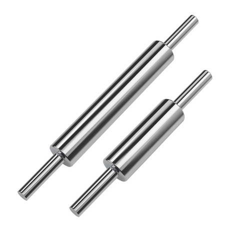 Stainless & Mini Wood Rolling Pins Set for Pizza Cookie Dough Baking 2pcs