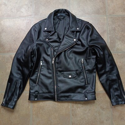 ZARA MAN FAUX LEATHER BIKER JACKET Size L Full Zip