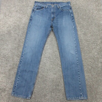 Levis Jeans Mens 34x34 Blue 505 Regular Straight Faded Whisker Denim Pants Zip