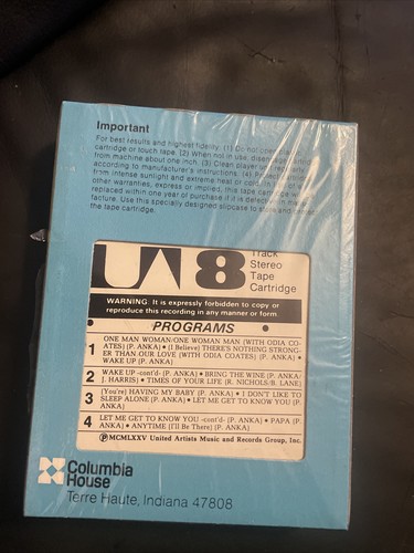 Paul Anka times of your life. Columbia House 8-track stereo tape cartridge - Picture 2 of 3