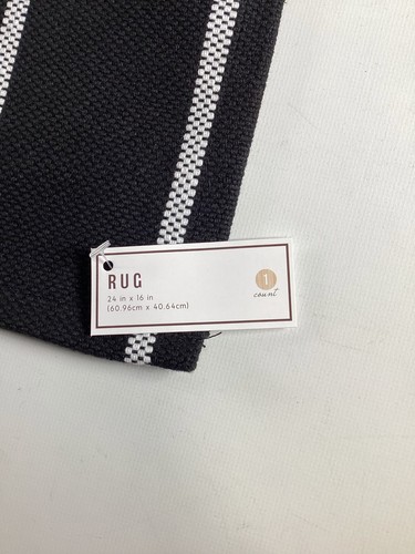 Black White Stripe Floor Rug 24x16 - Picture 3 of 3