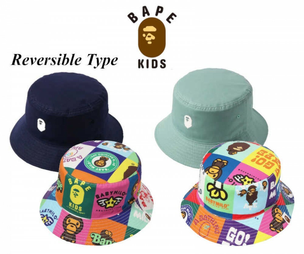 A BATHING APE Kids Reversible Type Bucket Hat BABY MILO PATCHWORK PATTERN Japan A BATHING APE Kids Reversible Type Bucket Hat BABY MILO PATCHWORK PATTERN Japan
