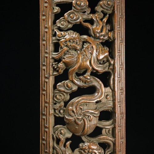 Chinese Old Bamboo Carving Nice Arm Pillow Carved Lion Statue Study Decor Art - Picture 2 of 9