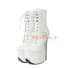 Womens 19cm Round Toe High Platform Stiletto Solid Color Nightclub Ankle Boots