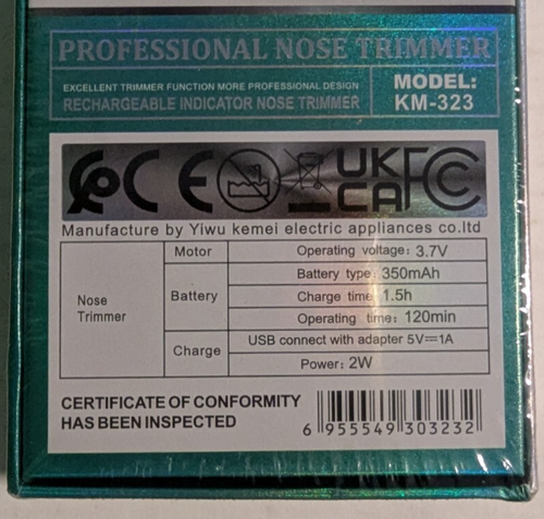 Kemei KM-323 Nose Hair Trimmer, Rechargeable - Picture 2 of 5