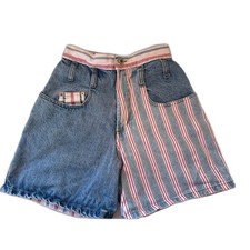 Vintage 90s Steel Jeans Colorblock Striped High Waisted Denim Shorts USA Sz 5