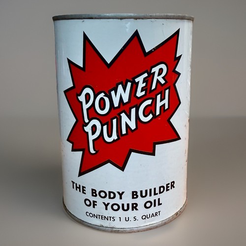 Vintage Power Punch Öl Ergänzung 1 Quart Metall Dose voll Neu aus altem Lagerbestand Seattle Washington