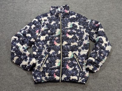 RÖHNISCH Jacke Damen Größe 42 UK 14 weiß blau Blumen Puffer gesteppt durchgehender Reißverschluss