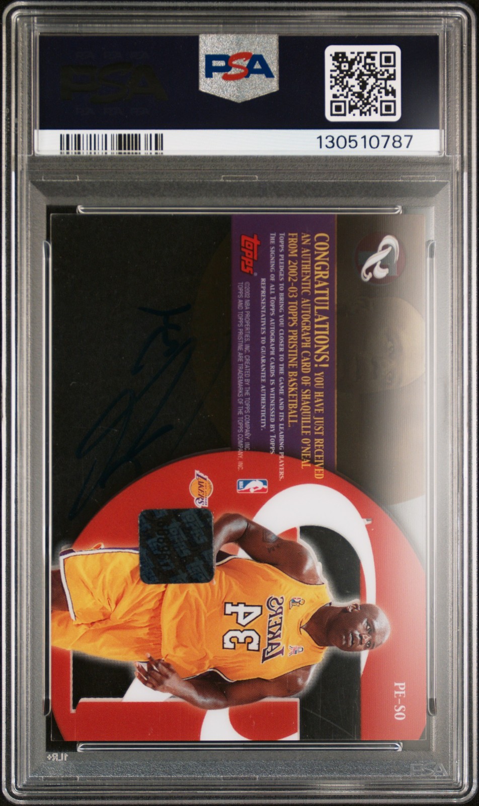 2002 TOPPS PRISTINE PERSONAL ENDORSEMENTS #PE-SO SHAQUILLE O'NEAL PSA 8 view 2