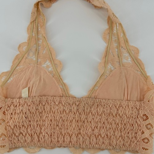 FREE PEOPLE Galloon Lace Halter BRA NWT FP Peach Bralette Size L NWOT - Picture 4 of 7