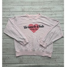 Wildfox Brunch Club Sweatshirt Womens Small Pink Heart Graphic Boxy Fit Pullover